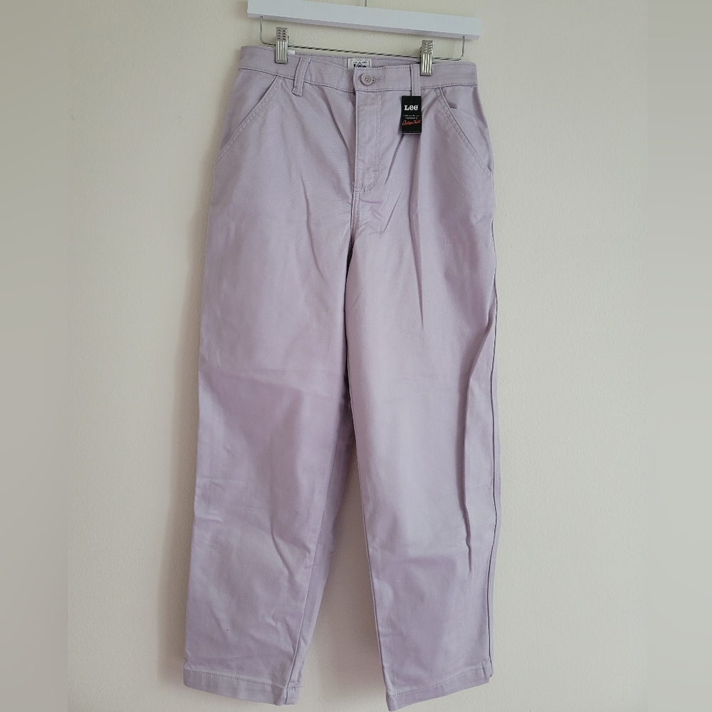 Lee Women's High Rise Relaxed Straight Leg Size 27 Lilac Chino Pants Stretch